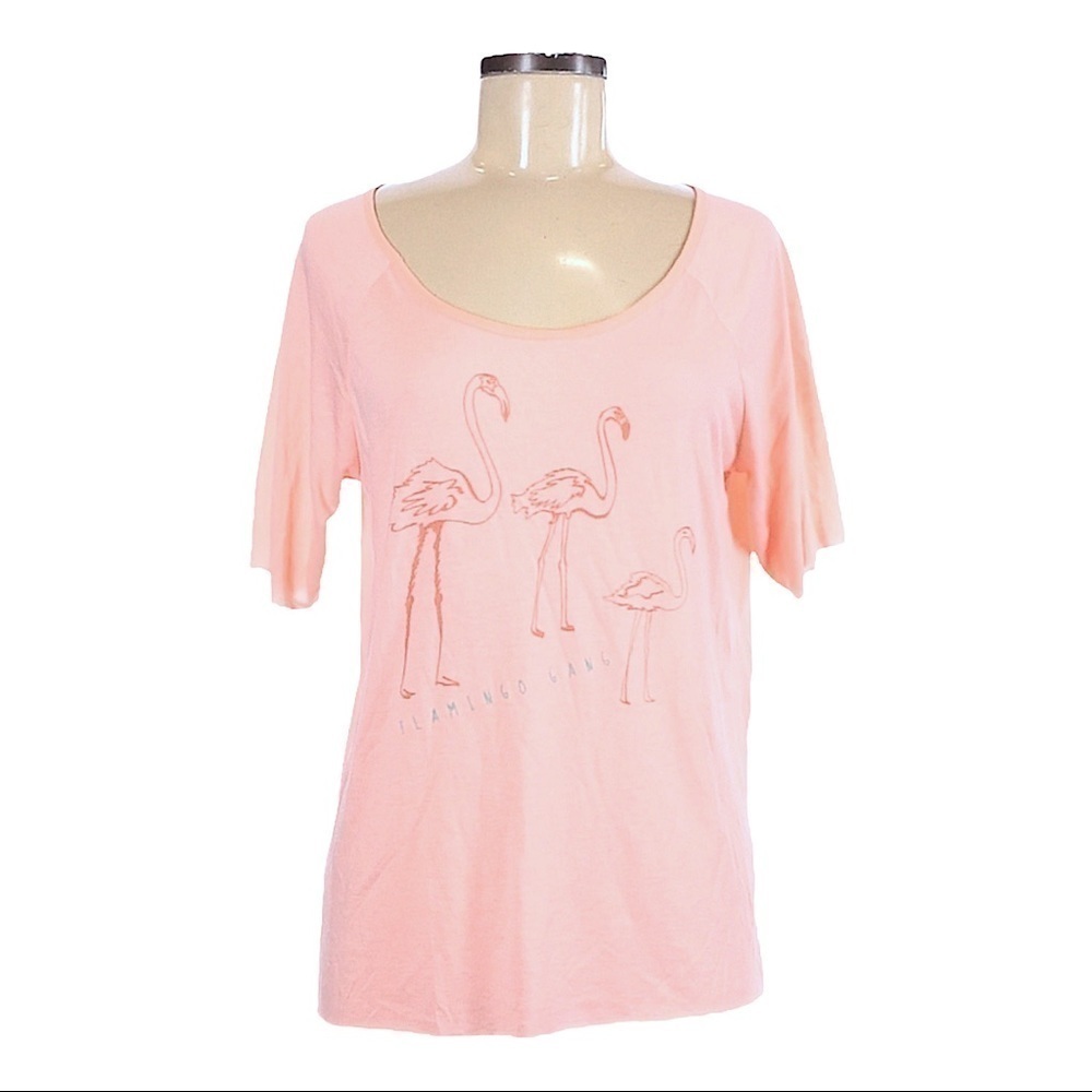 🌺 BCBGeneration Pink Flamingo Gang Graphic Short Sleeve Summer Slub Tee Size M